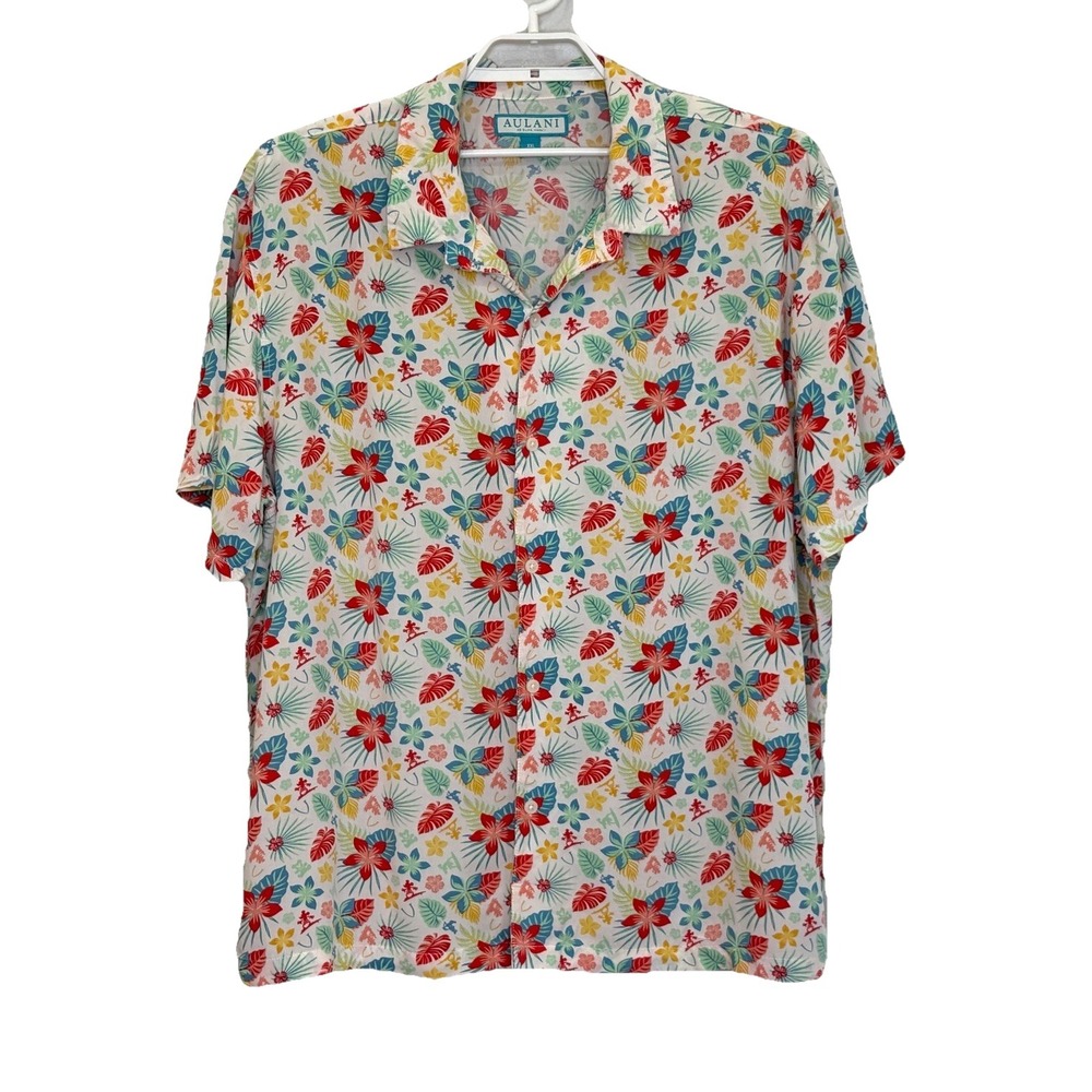 Disney Aulani Camp Shirt Mens Sz XXL Hawaiian Floral Mickey Print Cruise Resort